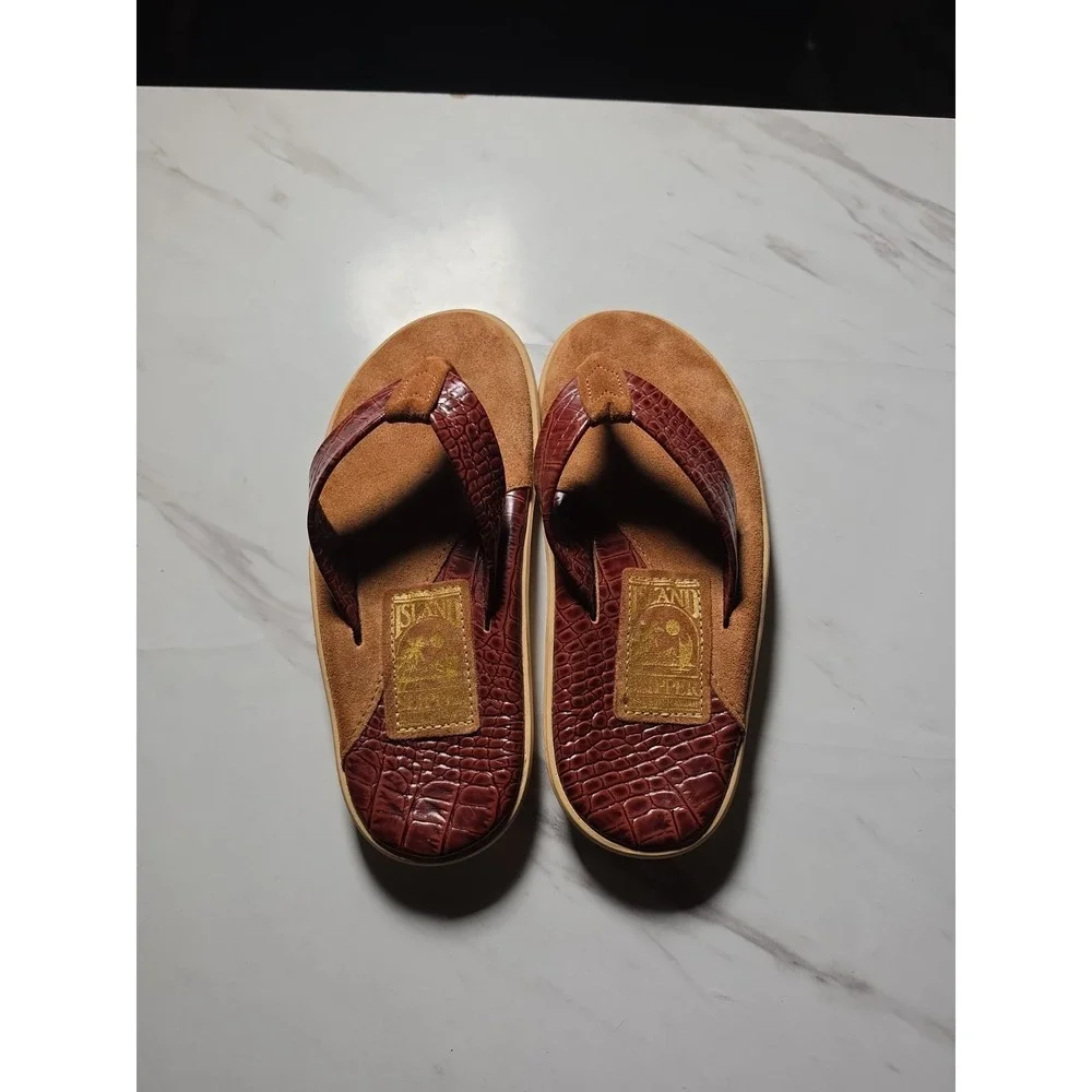 Island Slipper Brown Suede Mens Size 5 MADE IN HAWAII Flip Flops Sandals